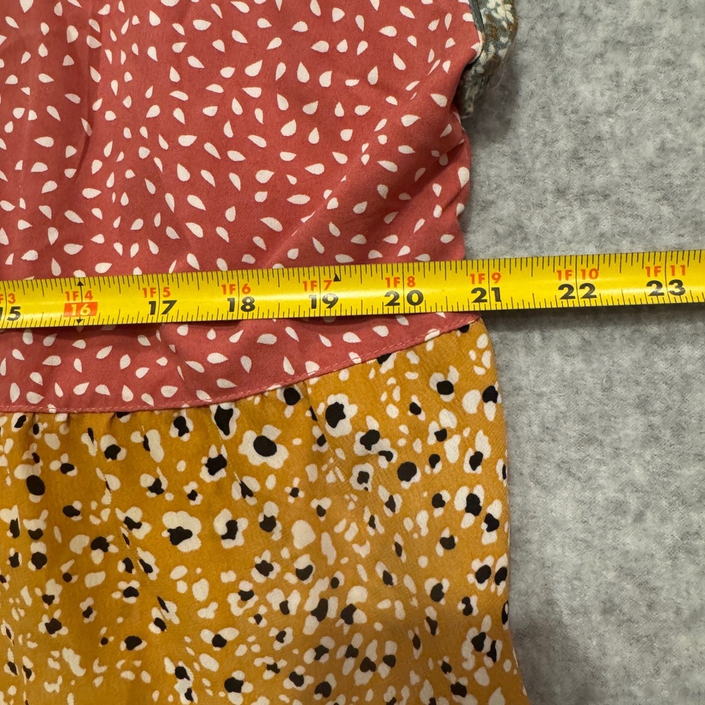 Mixed Print Patchwork Tiered Mini Dress V-Neck Cap Sleeve Terracotta CottagecorE - Picture 4 of 5